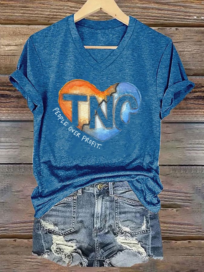 Women's Tennessee and North Carolina Hurricane Helene Print V-Neck T-Shirt