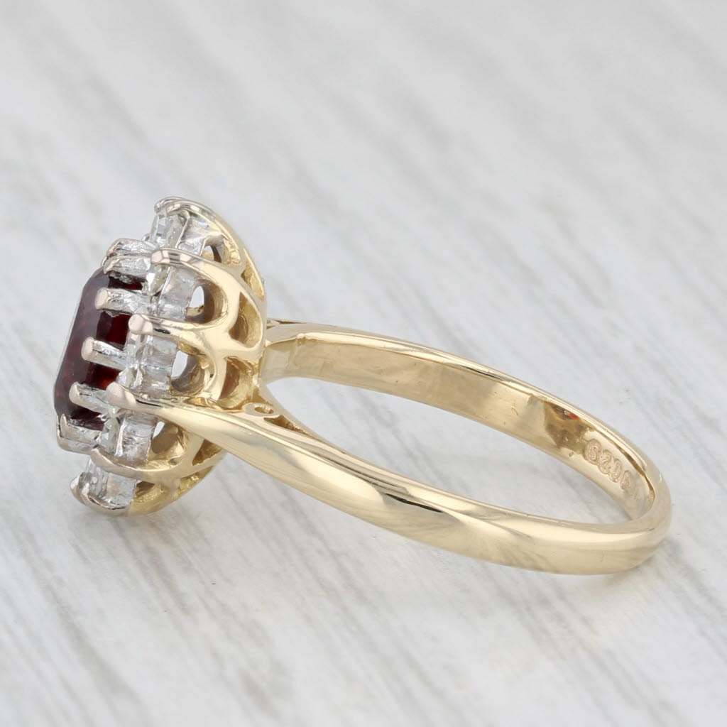 1.26ctw Oval Garnet Diamond Halo Ring 18k Yellow Gold Size 5