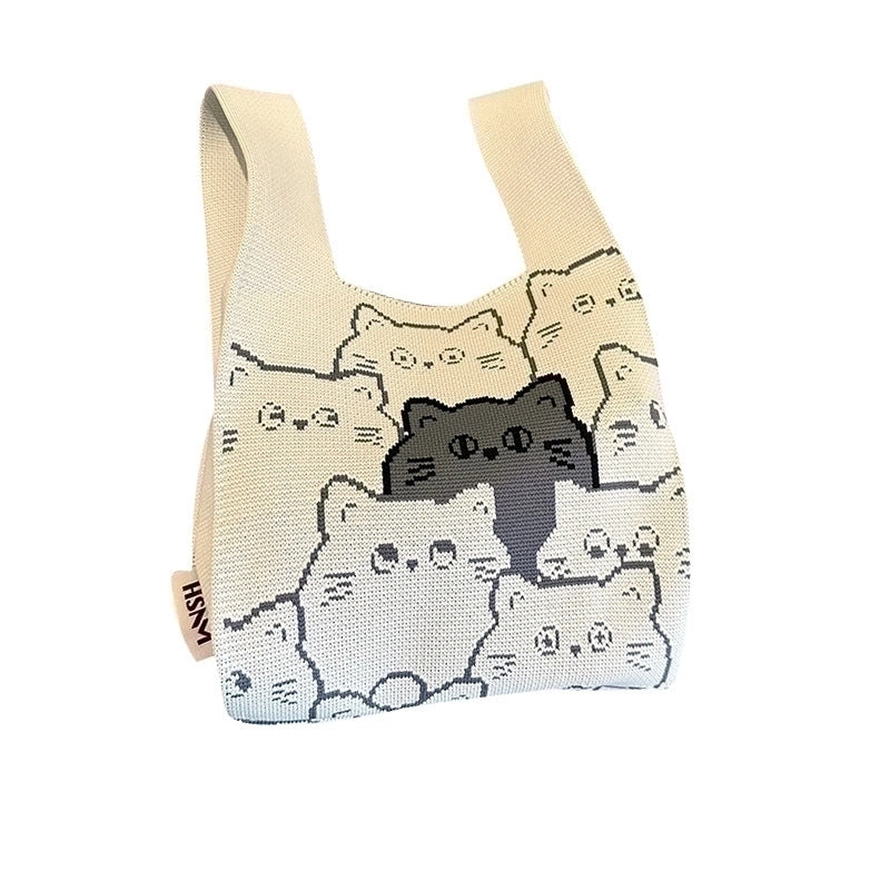 Women's Medium Polyester Cat Cute Open Handbag