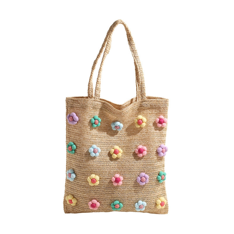 Women's Medium Straw Flower Vintage Style Classic Style Weave Square Open Shoulder Bag