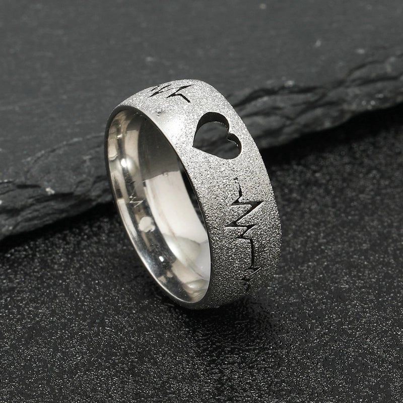 Stainless Steel Minimalist Electrocardiogram Heart Shape Plating Hollow Out Rings