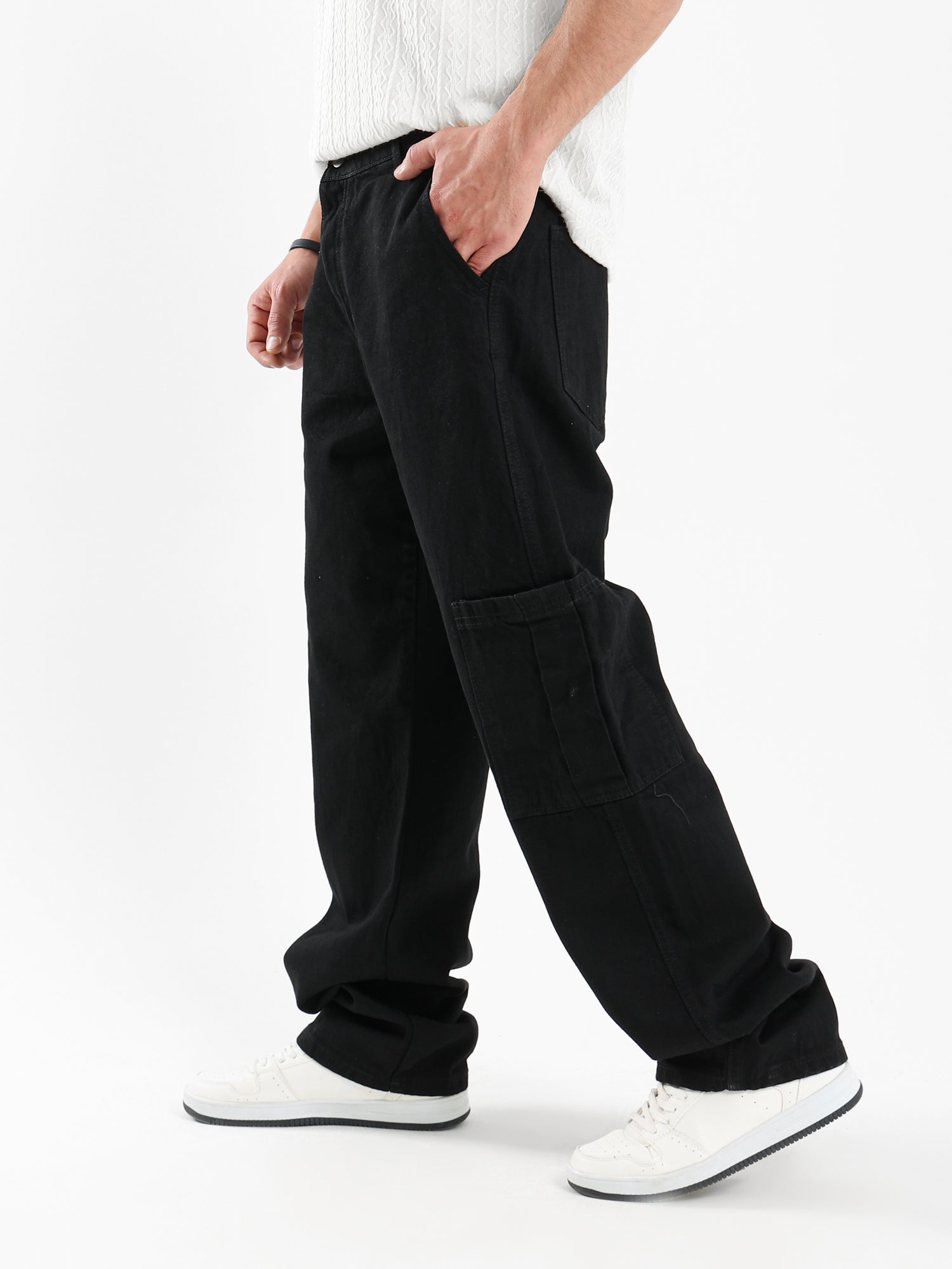 Rigid Denim Cropped Jeans with Patch Detailing