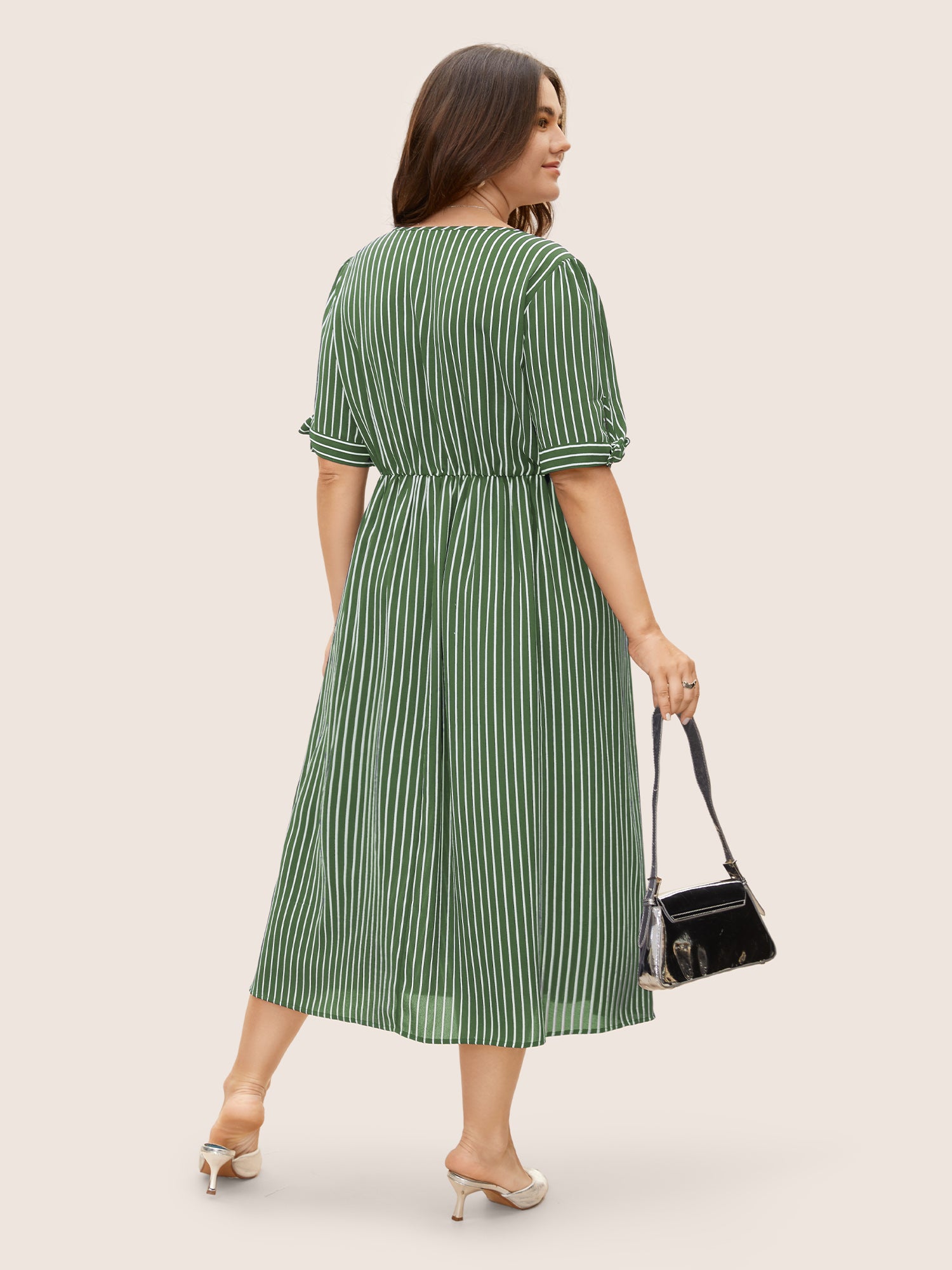 Striped Knot Sleeve Button Detail Dress