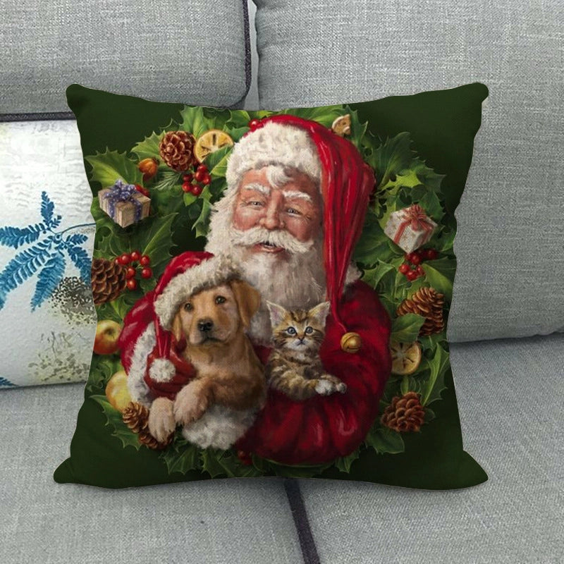 Christmas Modern Style Classic Style Christmas Tree Santa Claus Dog Linen Pillow Cases Couch & Sofa Decor