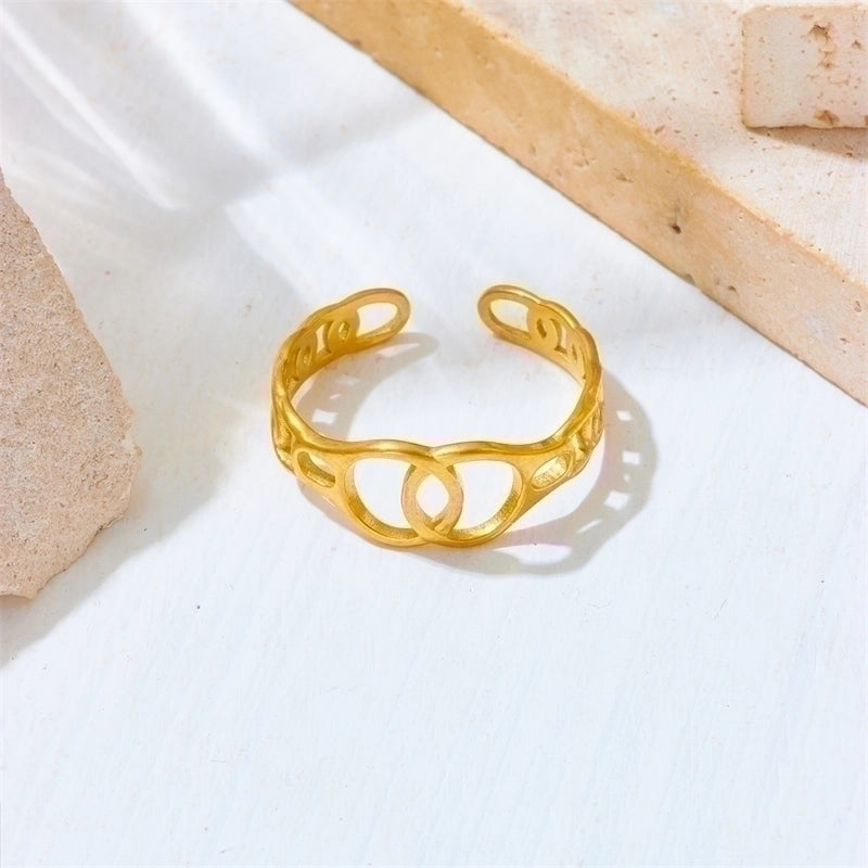 Titanium Steel 18K Gold Plated Minimalist Inlay Circle Rhinestones Open Rings