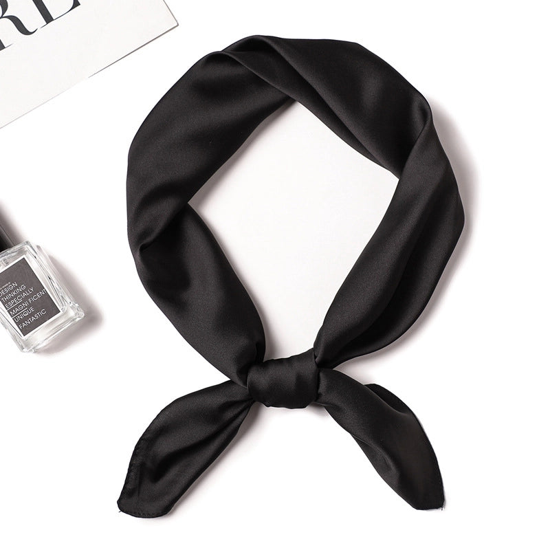 Simple Solid Color Scarf Women's Silk Small Square 70cm Basic Matching Shirt Professional Scarf Tie Hair