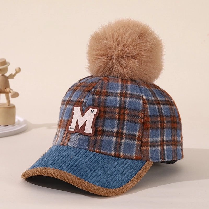 Boy'S Retro Letter Lattice Pom Poms Ivy Cap