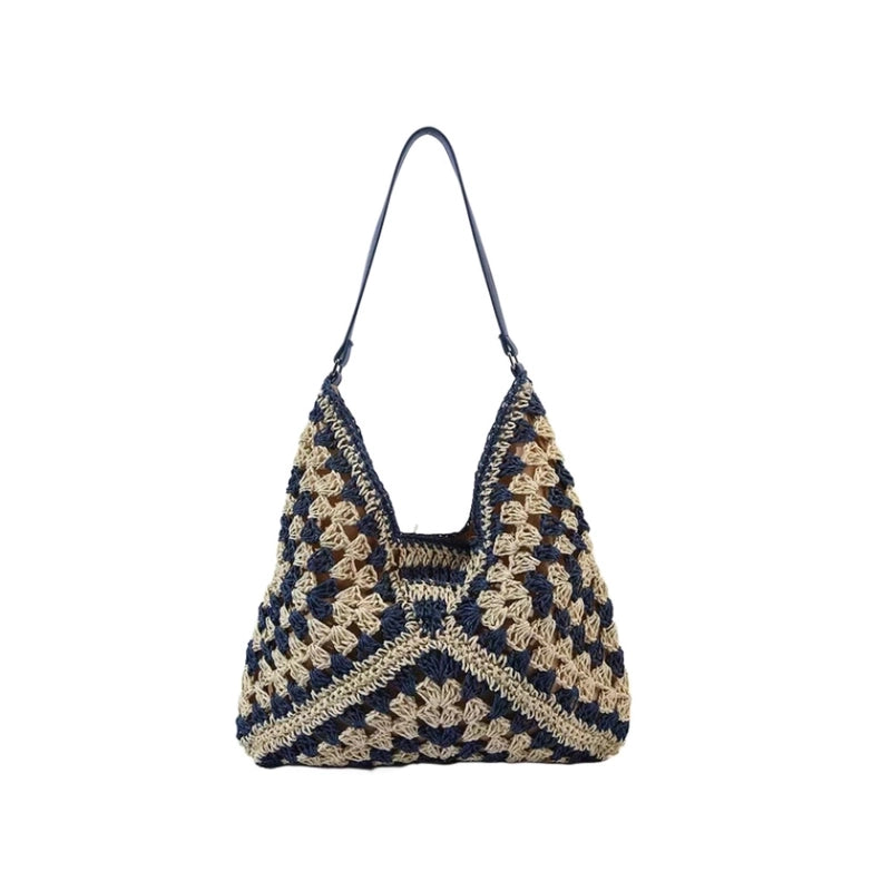 Women's Medium Straw Solid Color Vacation Beach Weave Square Open Beach Bag