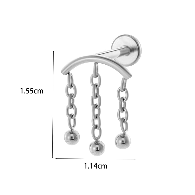 1 Piece Ear Cartilage Rings & Studs Minimalist Classic Style Leaves Chain Pure Titanium Inlay Zircon Ear Cartilage Rings & Studs