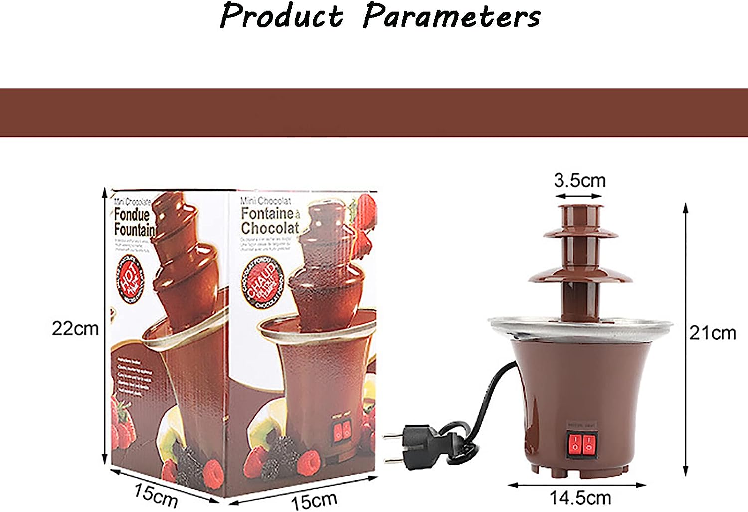 Chocolate Fondue Fountain. 3 Tiers Electric Melting Machine Chocolate Fountain Mini Hot Chocolate Fondue Pot. 1.5-Pound Capacity