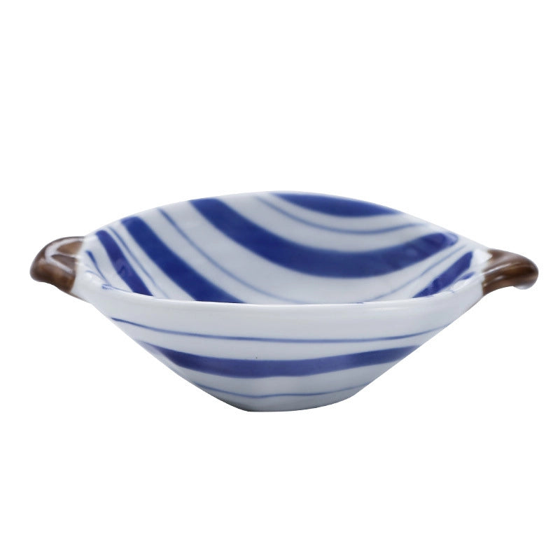 Tableware Ceramic Double Ear Bowl Dipping Snack Bowl Salad Bowl Fruit Plate Household Small Bowl With Handle Seasoning Bowl Dish Anti-scald