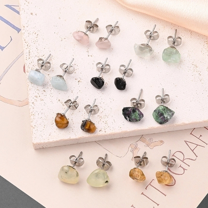 1 Pair IG Style Casual Irregular Simple Irregular Polishing Inlay 304 Stainless Steel Natural Stone Crystal Agate Obsidian Ear Studs