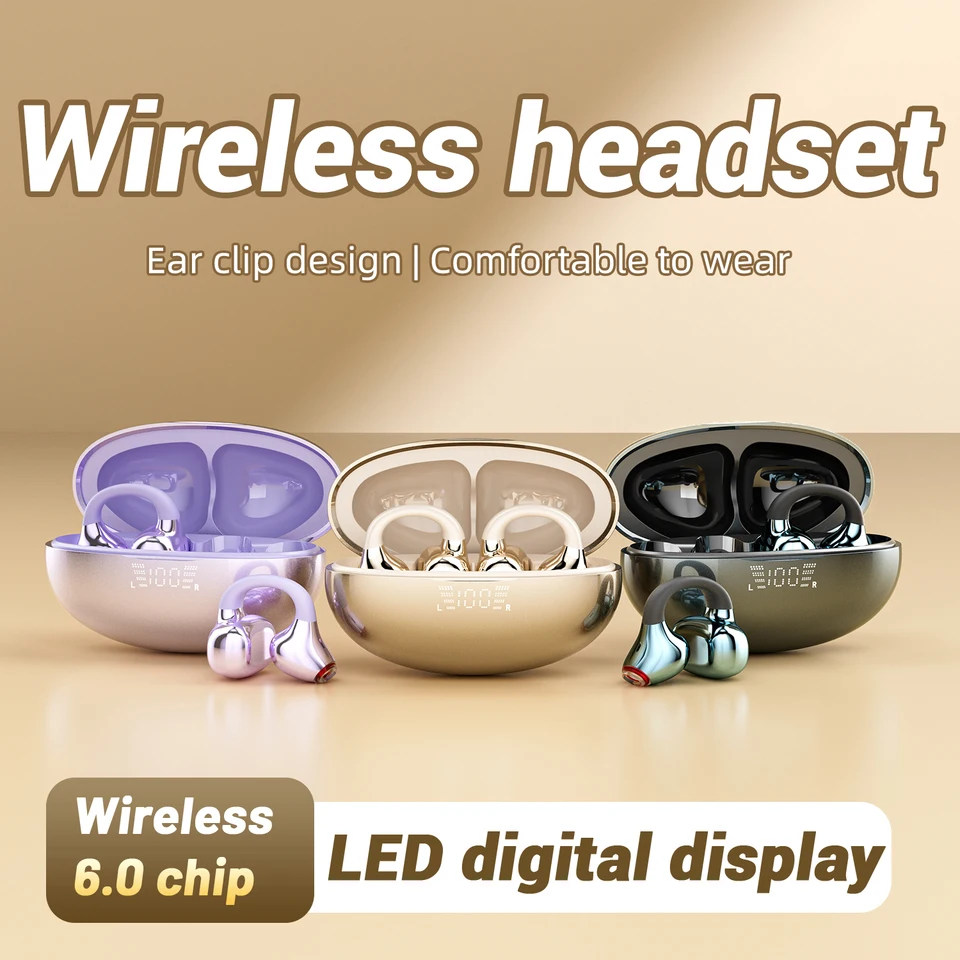 New39 Wireless Bluetooth Earphones 6.0,Ear Clip Headphones,Sports Noise Reduction Headset Voice Call Earbuds,Adults Surprise Gift