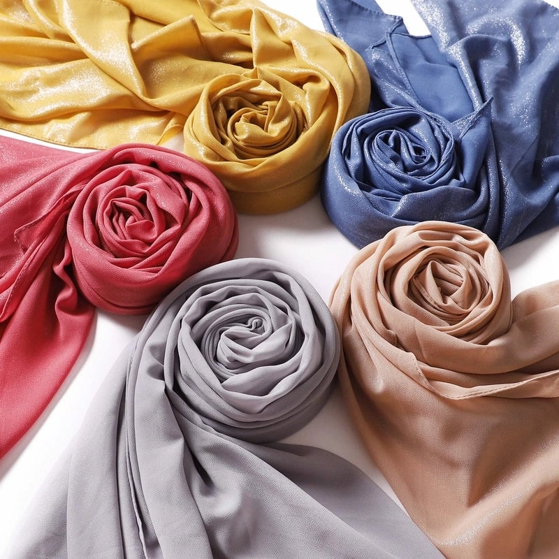 Hot Silver Flash Full Silver Solid Color Pearl Chiffon Long Scarf New Chiffon Turban