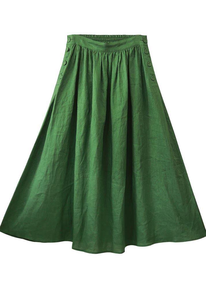 Fashion Green Elastic Waist A Line Skirts Summer Linen