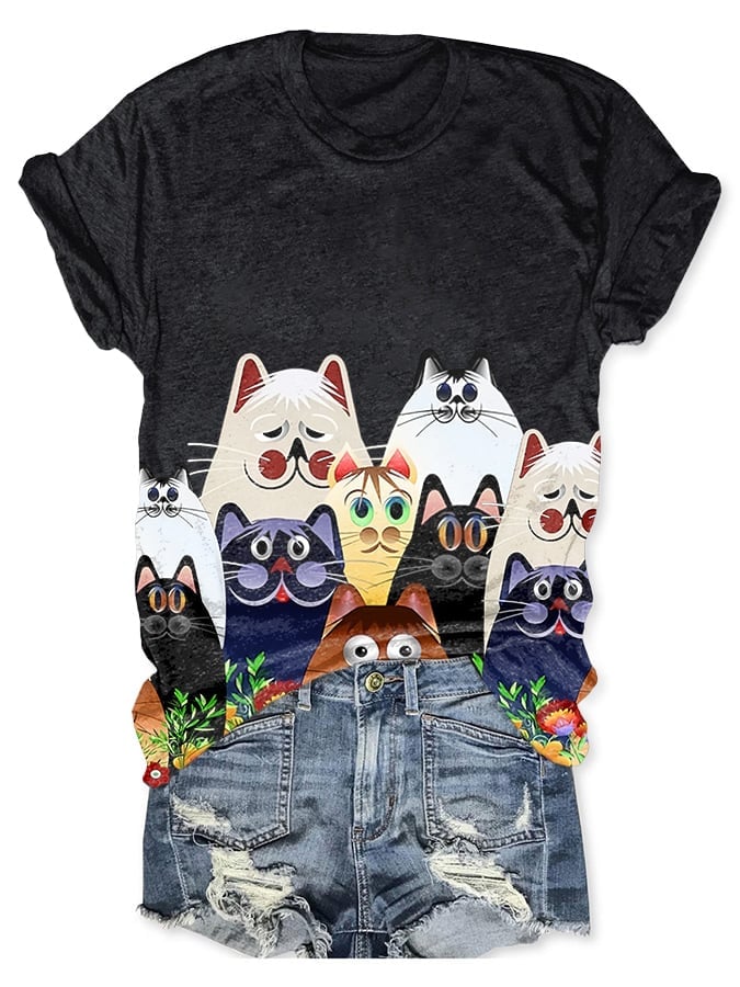 Retro Cats Painting Print T-Shirt