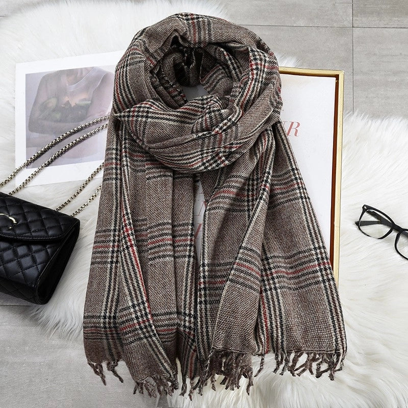 Women's Casual Minimalist Lattice Imitation Cashmere Tassel Scarf