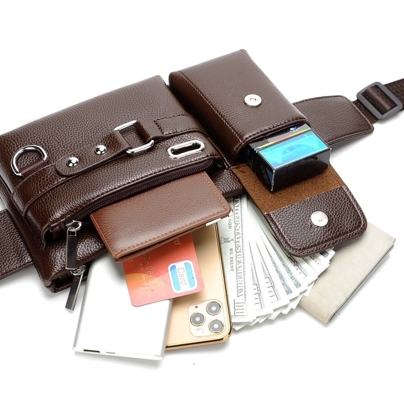 Men's Fashion Solid Color Pu Leather Waterproof Waist Bags