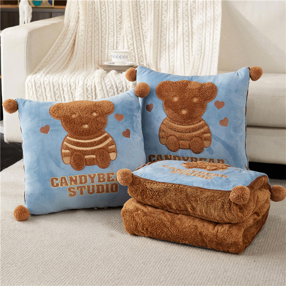 Plush Bear Car Travel Nap 2 in 1 Cushion Pillow Blanket