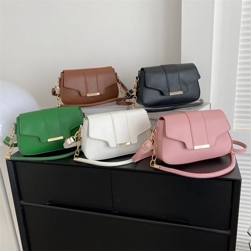 Women's Pu Leather Solid Color Streetwear Square Flip Cover Shoulder Bag Crossbody Bag