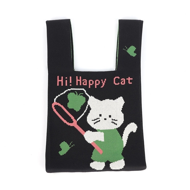 Women's Medium Polyester Cat Cute Basic Open Bucket Bag