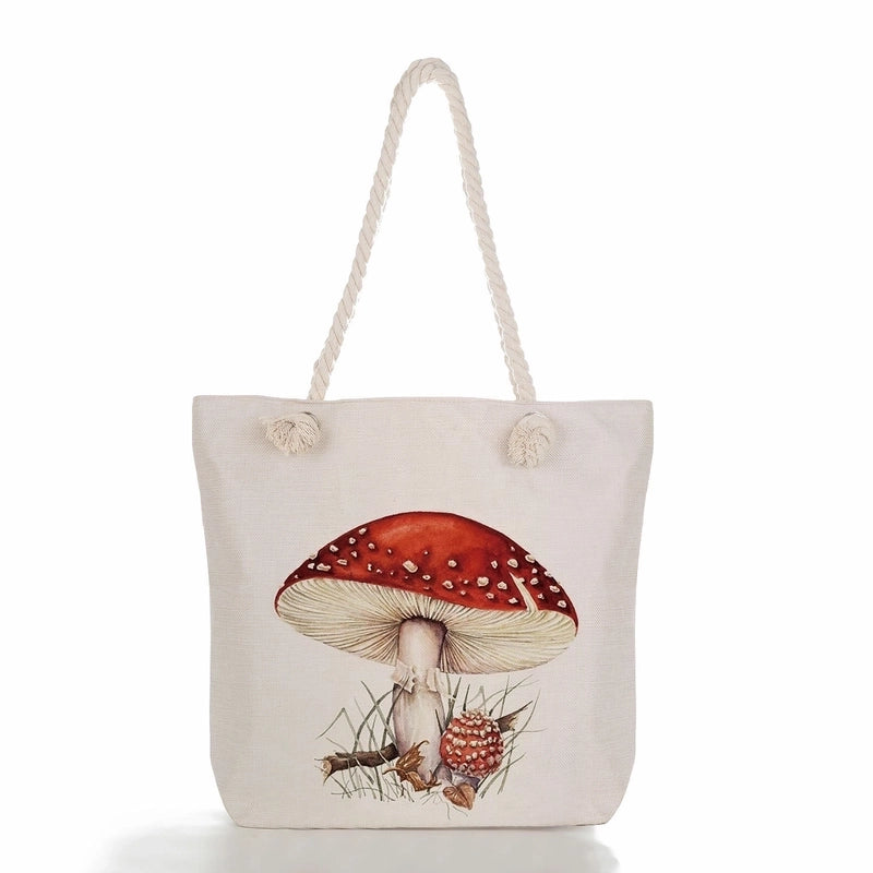 Women's Fashion Cartoon Mushroom Butterfly Canvas Shopping Bags