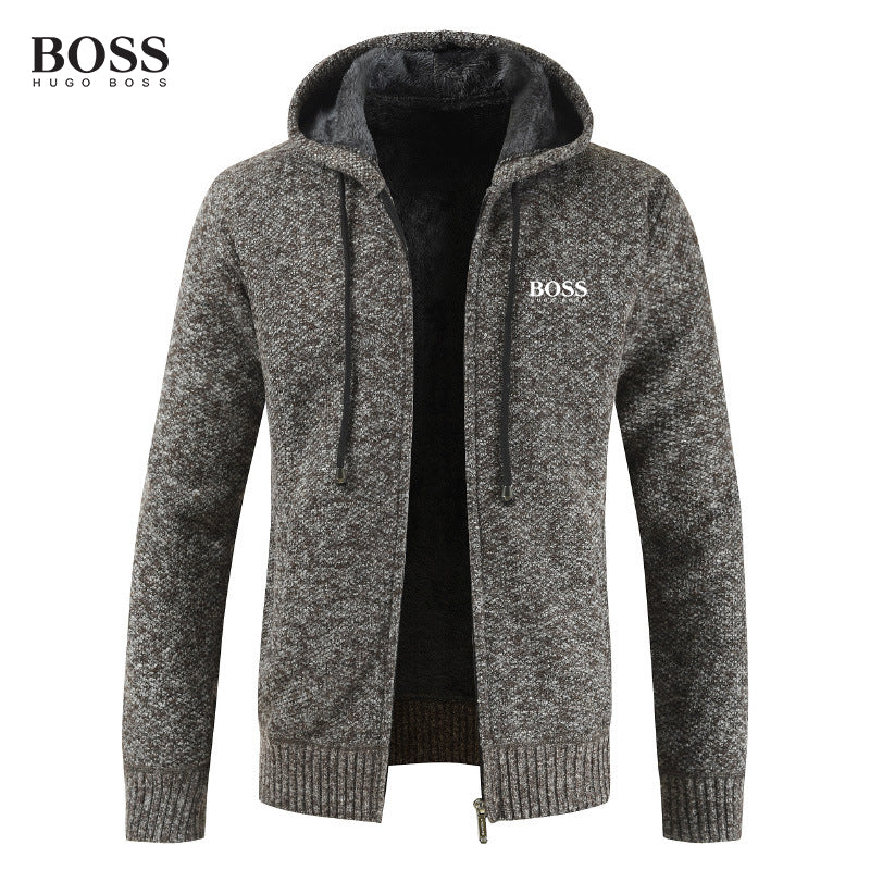 BOSS MEN-S ZIP UP HOODED COTTON SWEATER COAT