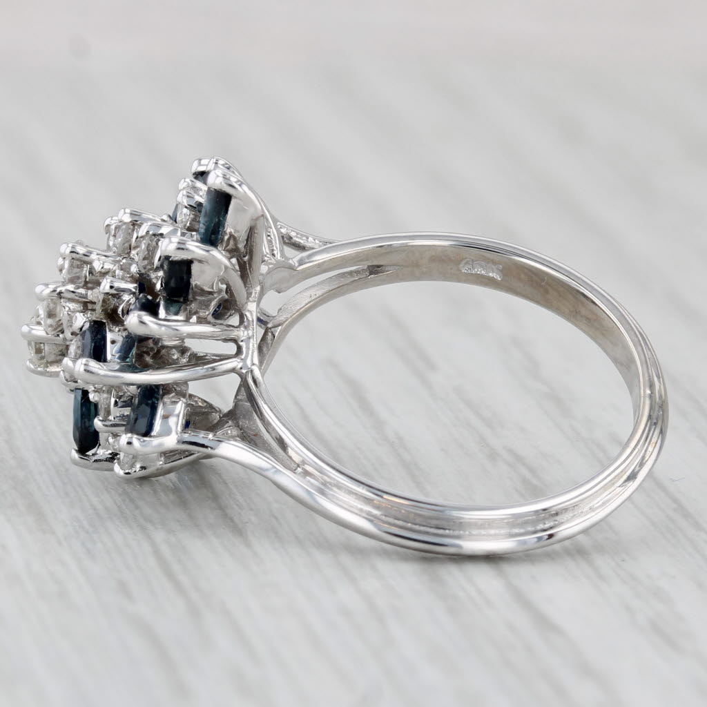 1.77ctw Blue Sapphire Diamond Cluster Cocktail Ring 18k White Gold Size 7.5