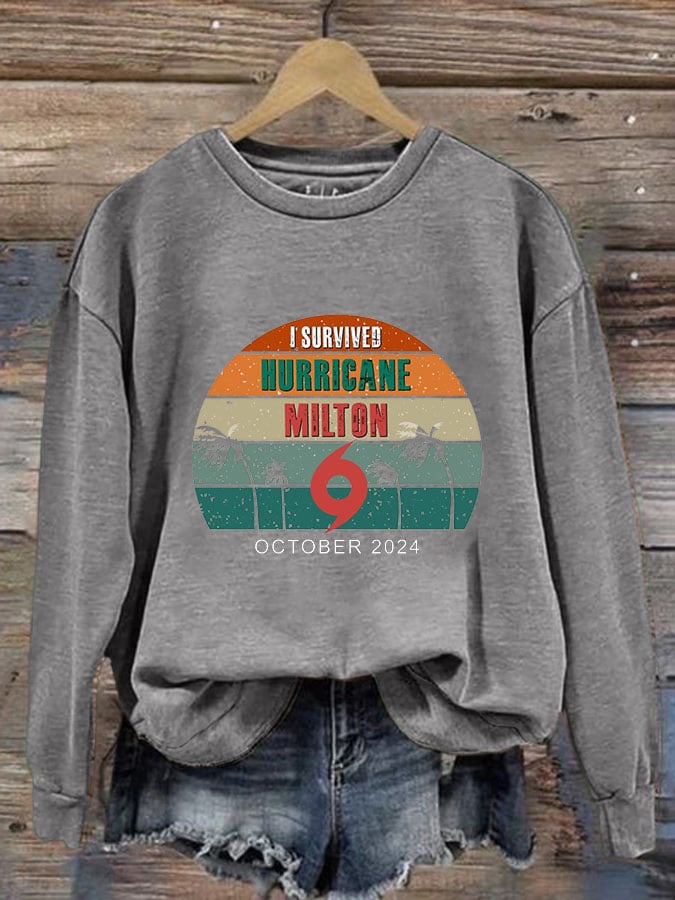 Women's I Survived Hurricane Milton October 2024 Print Casual Sweatshirt