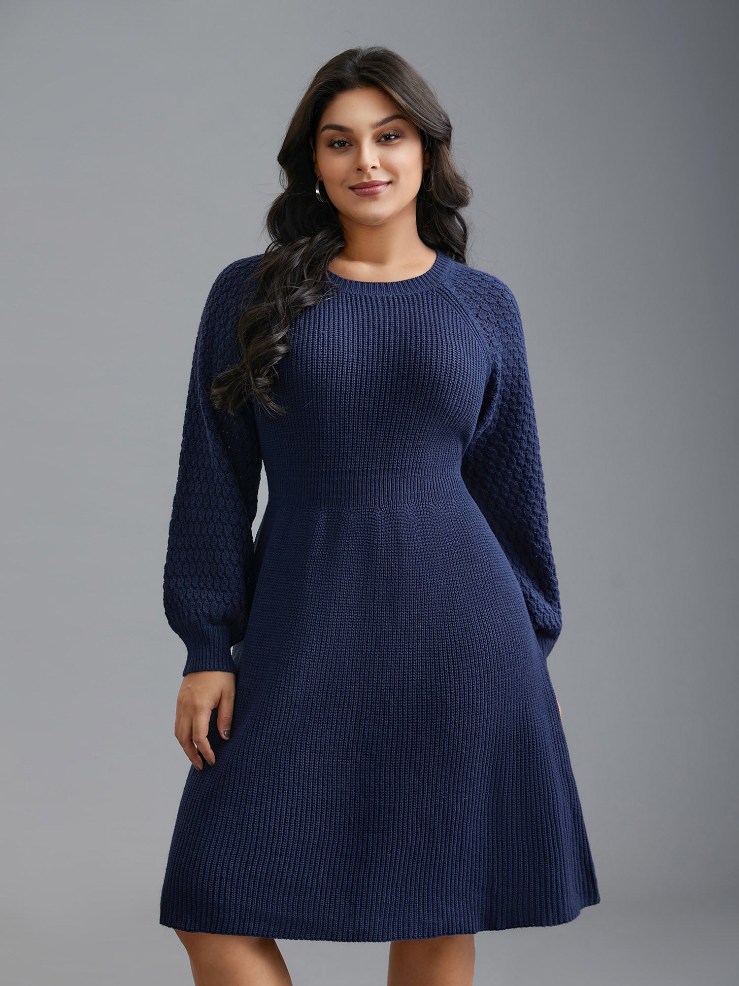 Plain Pit Strip Raglan Sleeve Sweater Dress