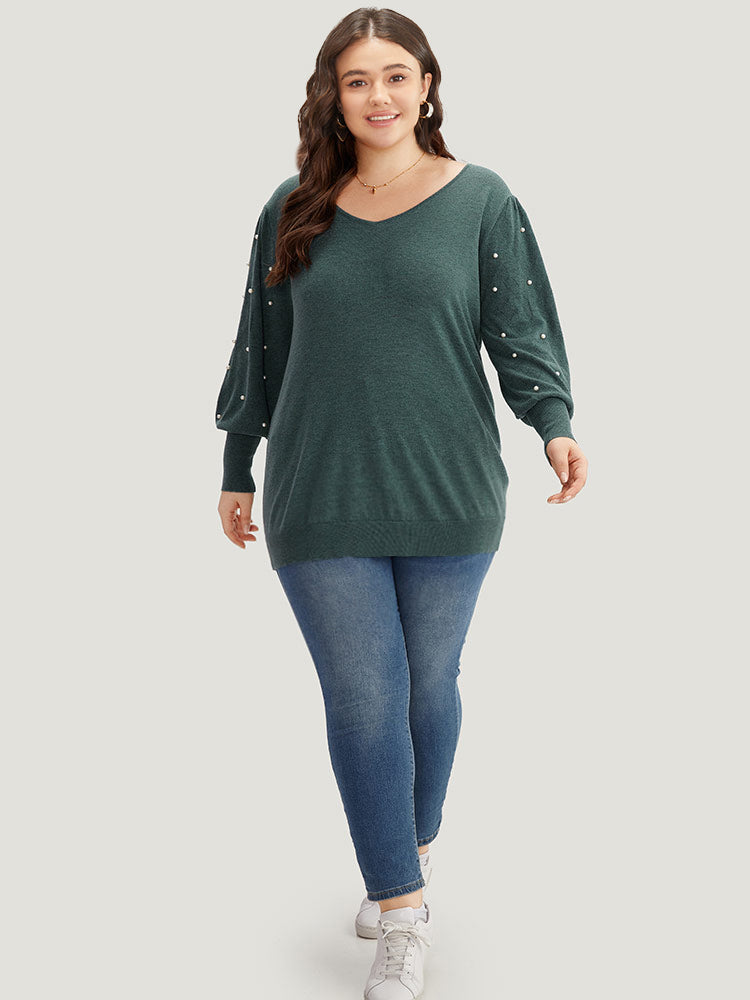 Supersoft Essentials Solid Pearl Beaded Elastic Cuffs Pullover