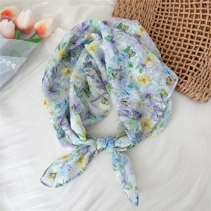 Women's Sweet Pastoral Minimalist Square Synthetic Yarn Printing Silk Scarf