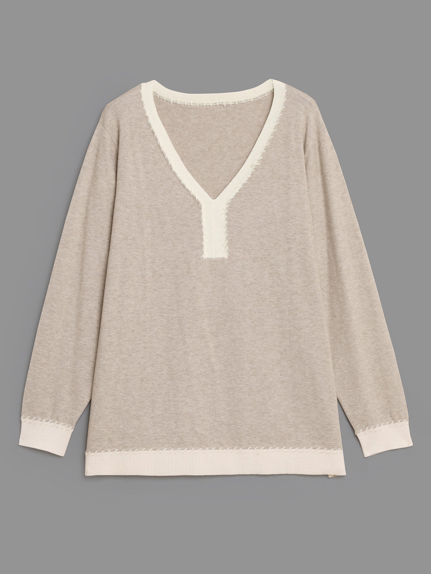 Supersoft Essentials V Neck Contrast Crochet Pullover