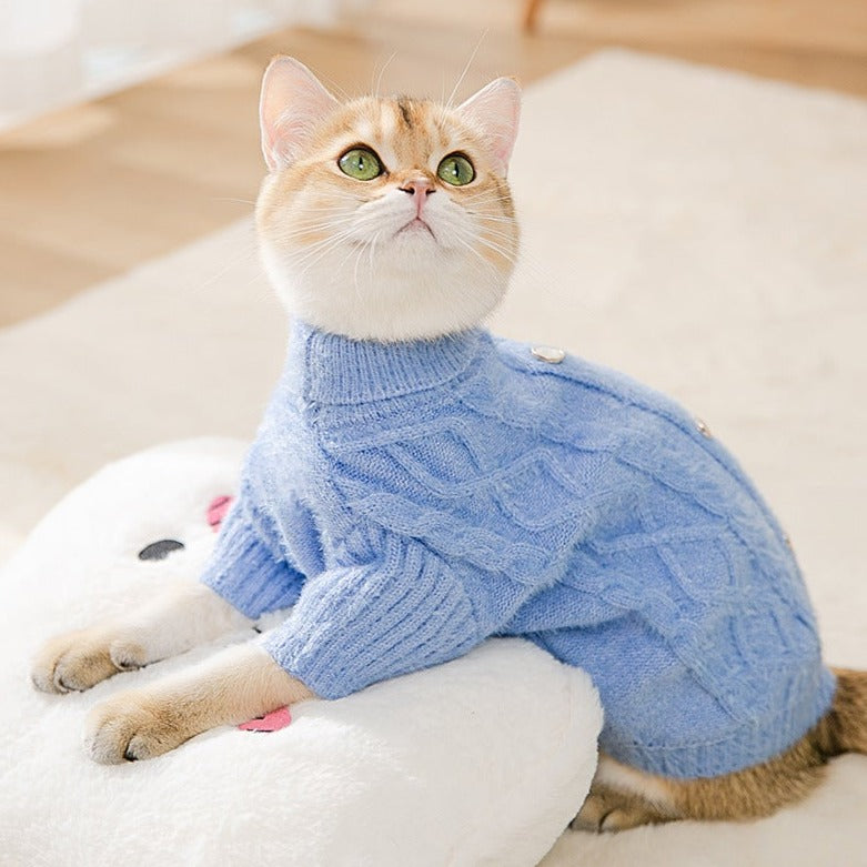 Buttoned Solid Color Cat Dog Sweater