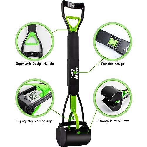 SZHLUX 28 Pooper Scooper. Foldable Dog Pooper Scooper with Unbreakable Material and Durable Spring for Grass and Gravel. Green