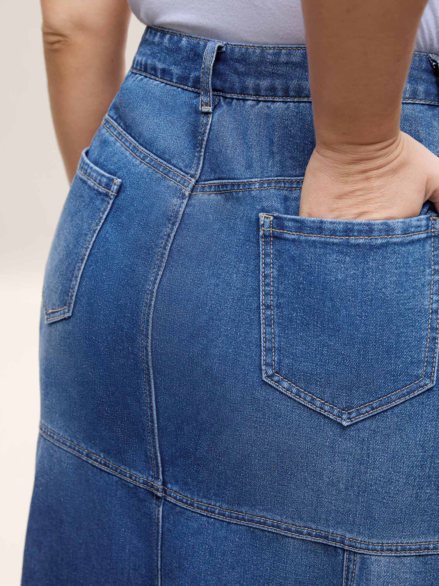 A-Line Seamed Maxi Denim Skirt