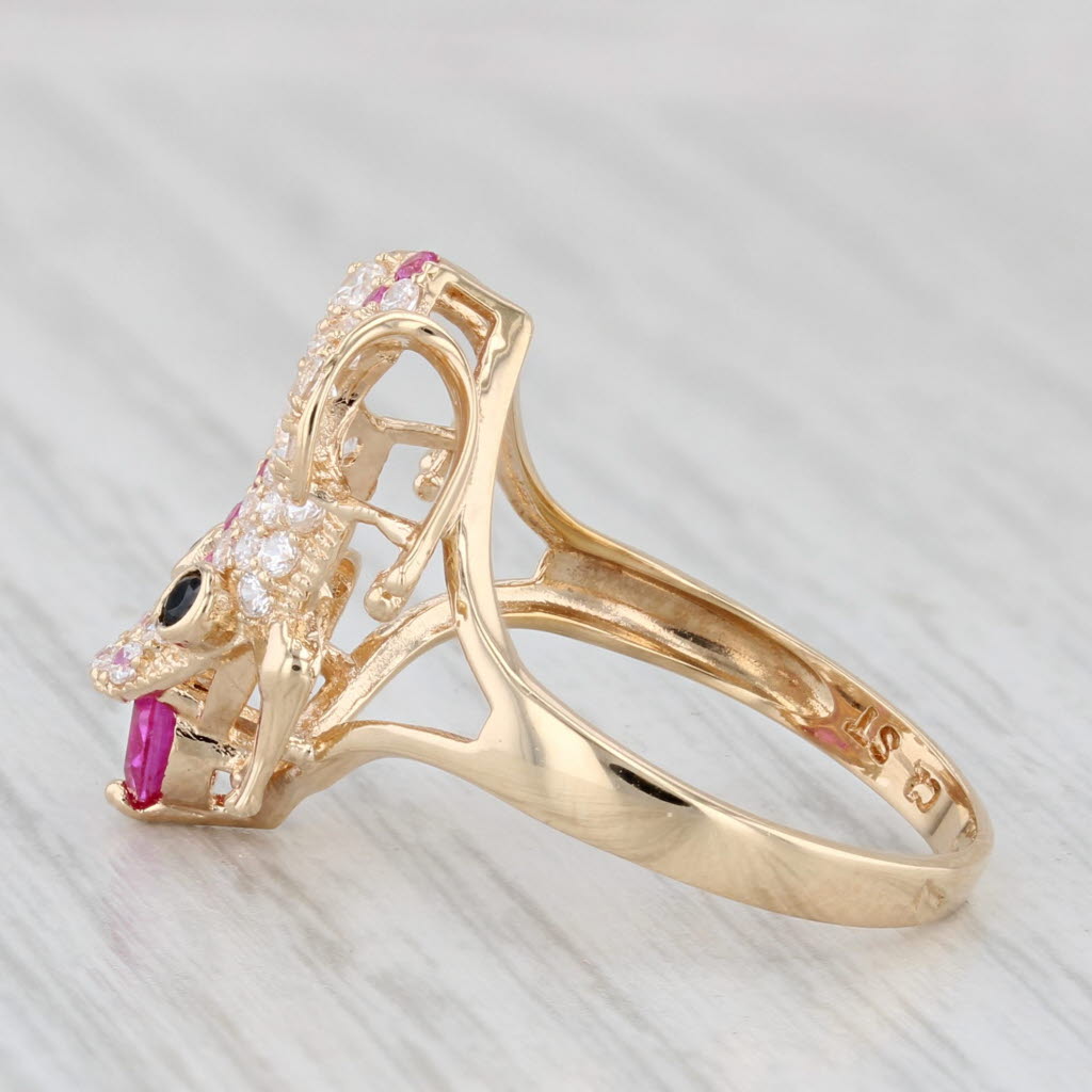 Frog Ring 1.11ctw Lab Created Ruby Cubic Zirconia 14k Yellow Gold Size 5.75