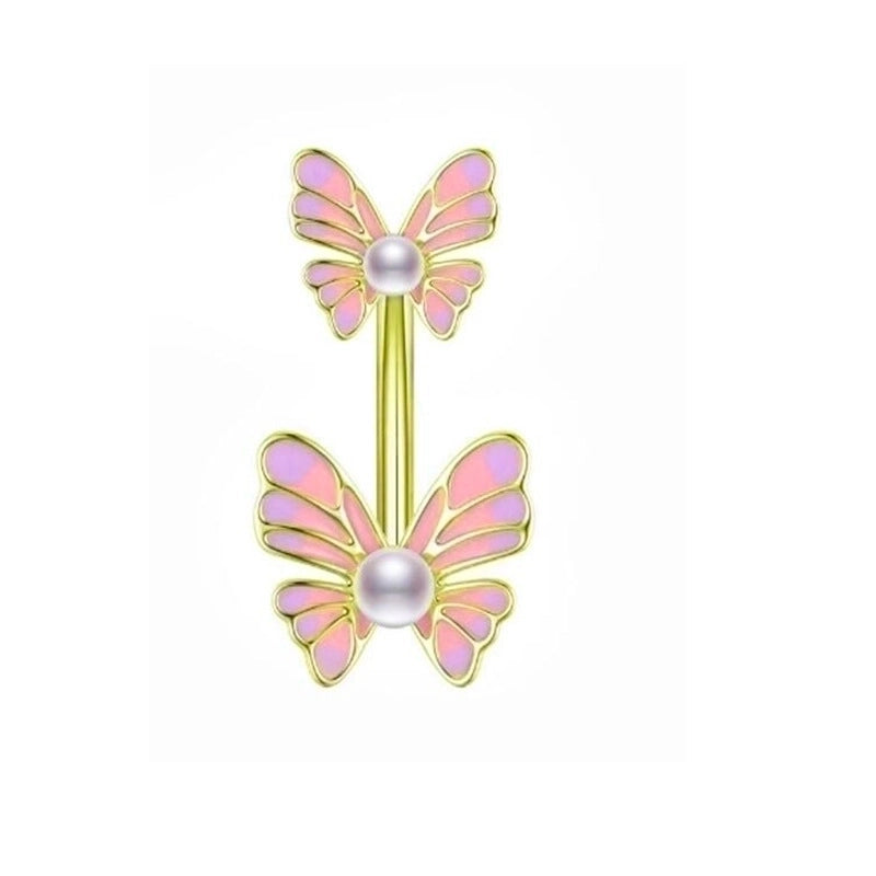 15 Pieces Minimalist Heart Shape Pineapple Butterfly Plating Inlay Stainless Steel Zircon Navel Stud