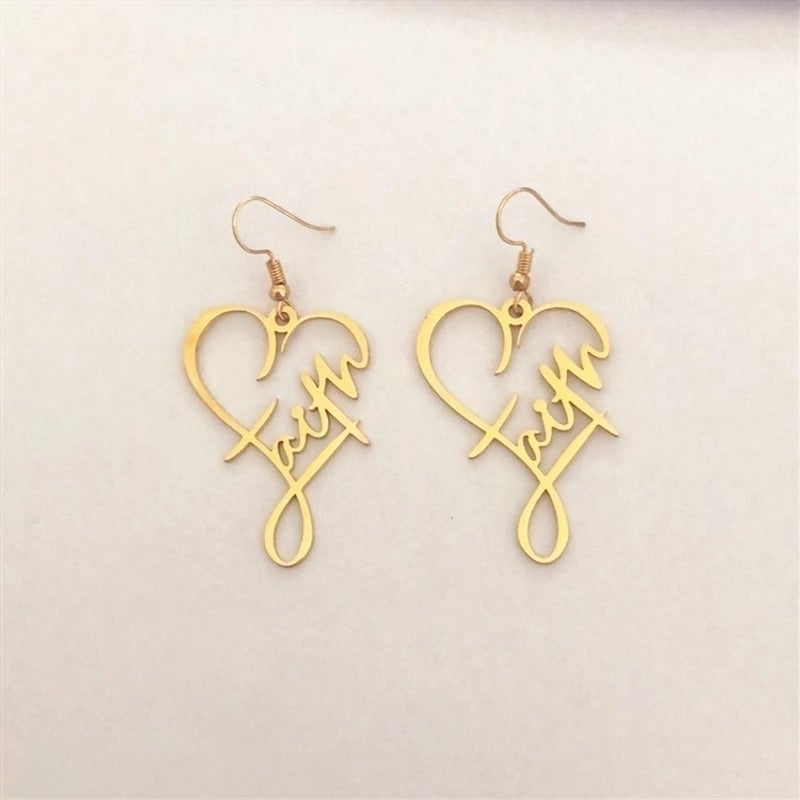 1 Pair Fashion Cross Letter Heart Shape Stainless Steel Patchwork Drop Earrings