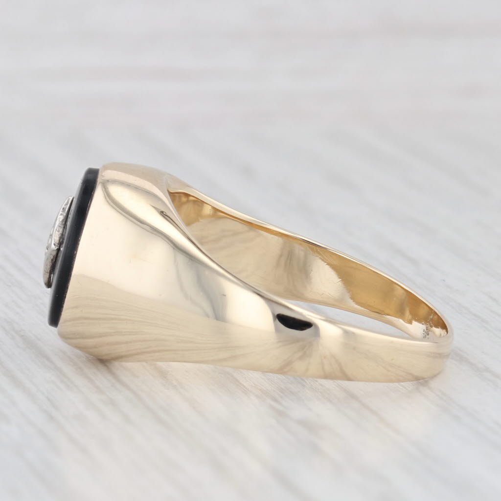 Onyx Diamond Men's Signet Ring 10k Yellow Gold Size 12 Vintage