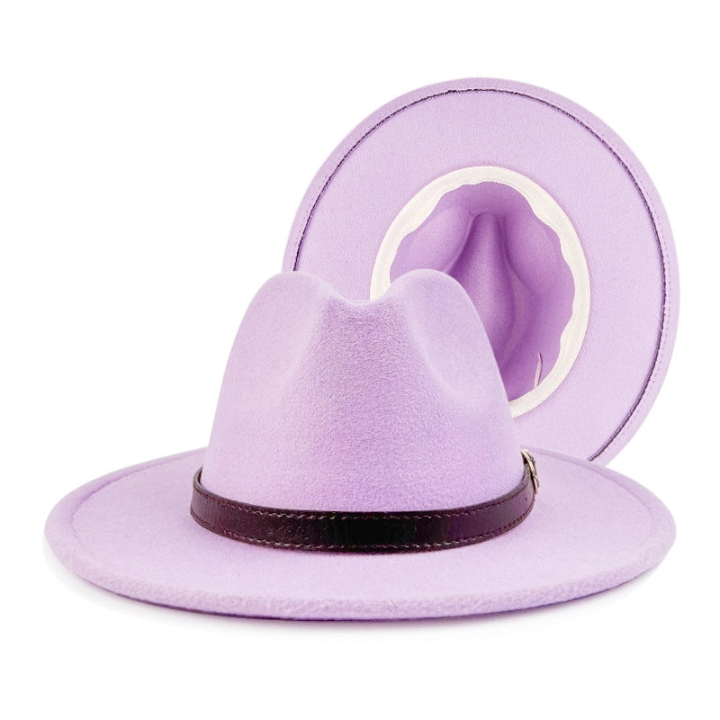 Explosions Solid Color Belt Woolen Hat Autumn And Winter Wind Fedora Hat Men's And Women's Felt Hat
