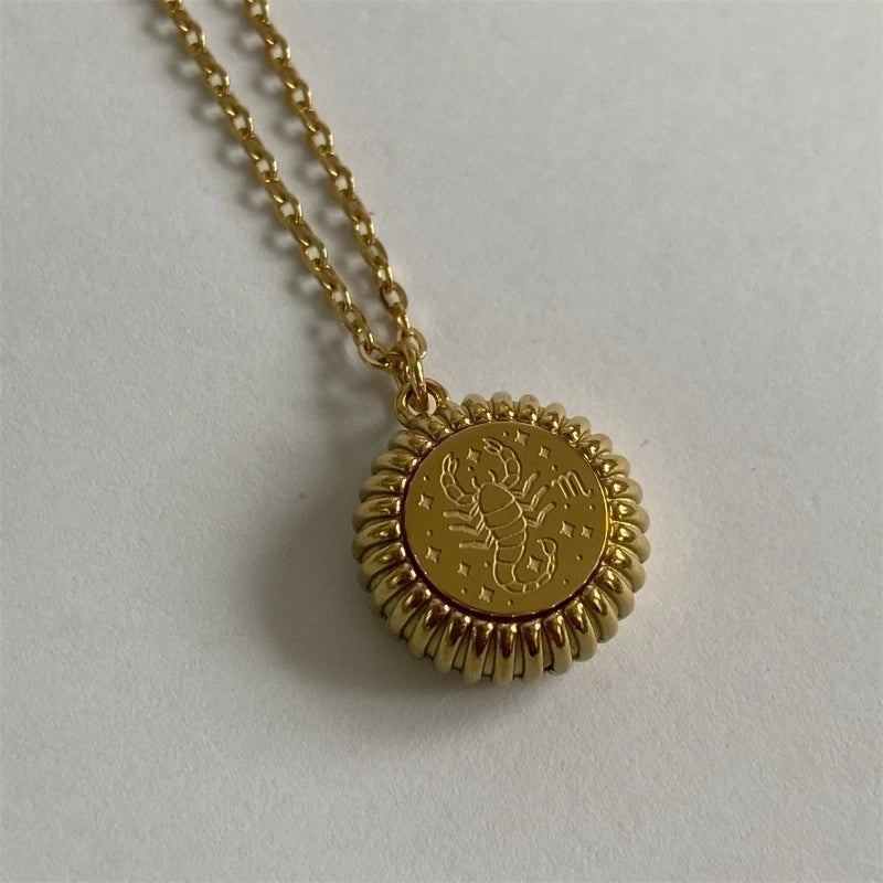 201 Stainless Steel 304 Stainless Steel Gold Plated Retro Plating Constellation Pendant Necklace