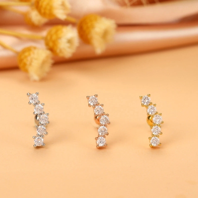 Minimalist Cross Flower Stainless Steel Copper Plating Inlay Zircon Ear Studs 1 Piece