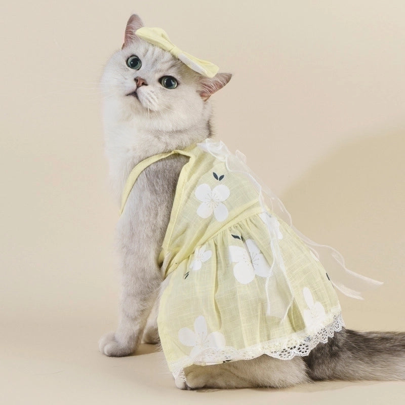 Pastoral Cotton Ditsy Floral Bow Knot Pet Clothing