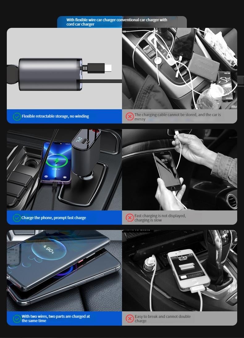 HOT SALE 49% OFF - Fast Charge Retractable Car Charger