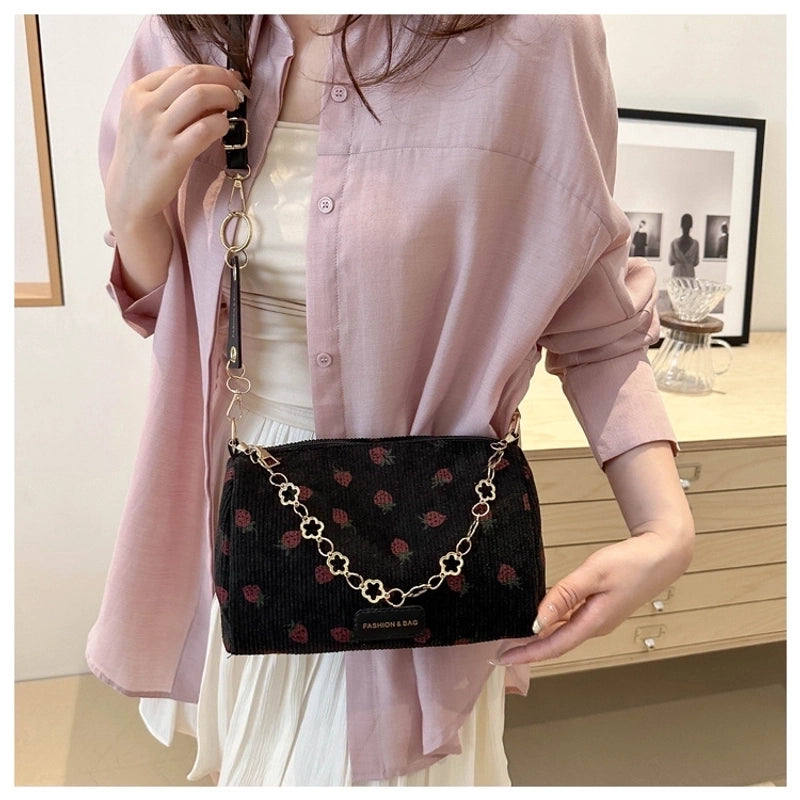 Women's Medium Special Strawberry Basic Classic Style Cylindrical Zipper Pillow Shape Bag