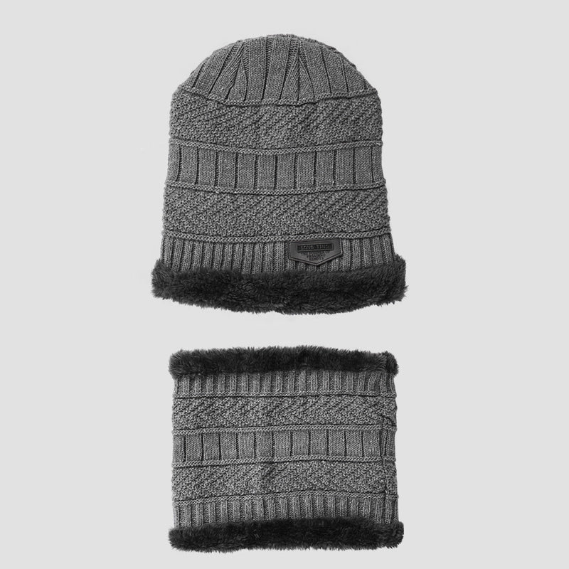 New Korean Style Knitted Scarf Hat Set Fashionable Men's And Women's Warm With Velvet Thick Woolen Cap Scarf Autumn And Winter
