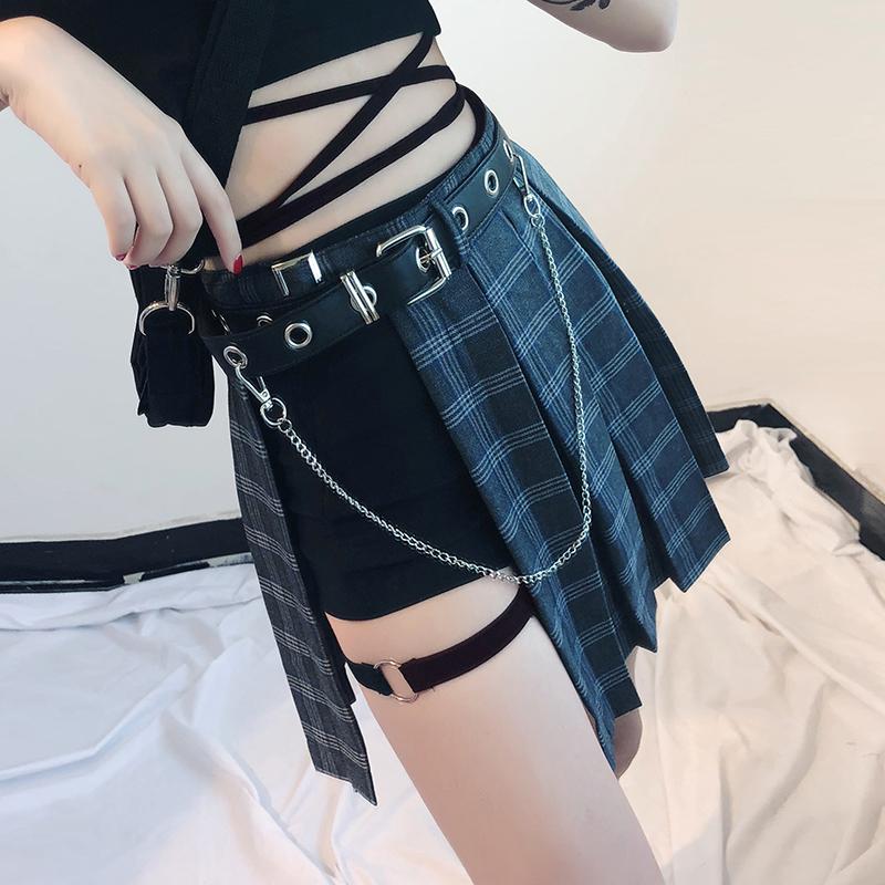 Hip Hop Irregular Stitching Plaid Skirt KF50514