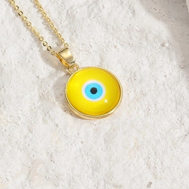 Elegant Lady Classic Style Devil's Eye Copper Enamel Plating 14k Gold Plated Pendant Necklace