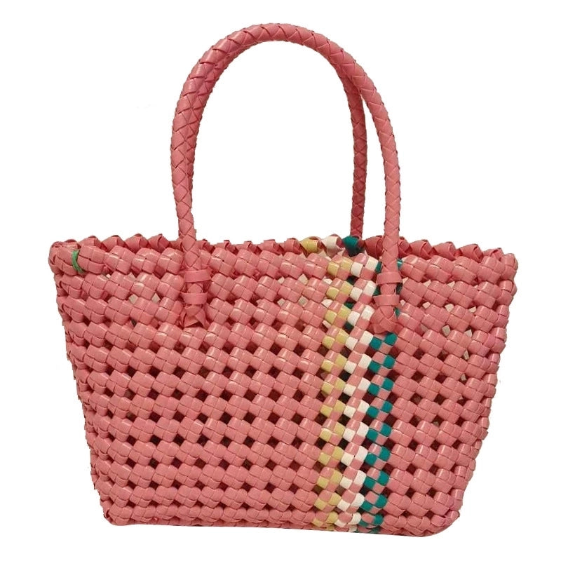 Women's Medium Plastic Solid Color Basic Classic Style Weave Square Open Beach Bag